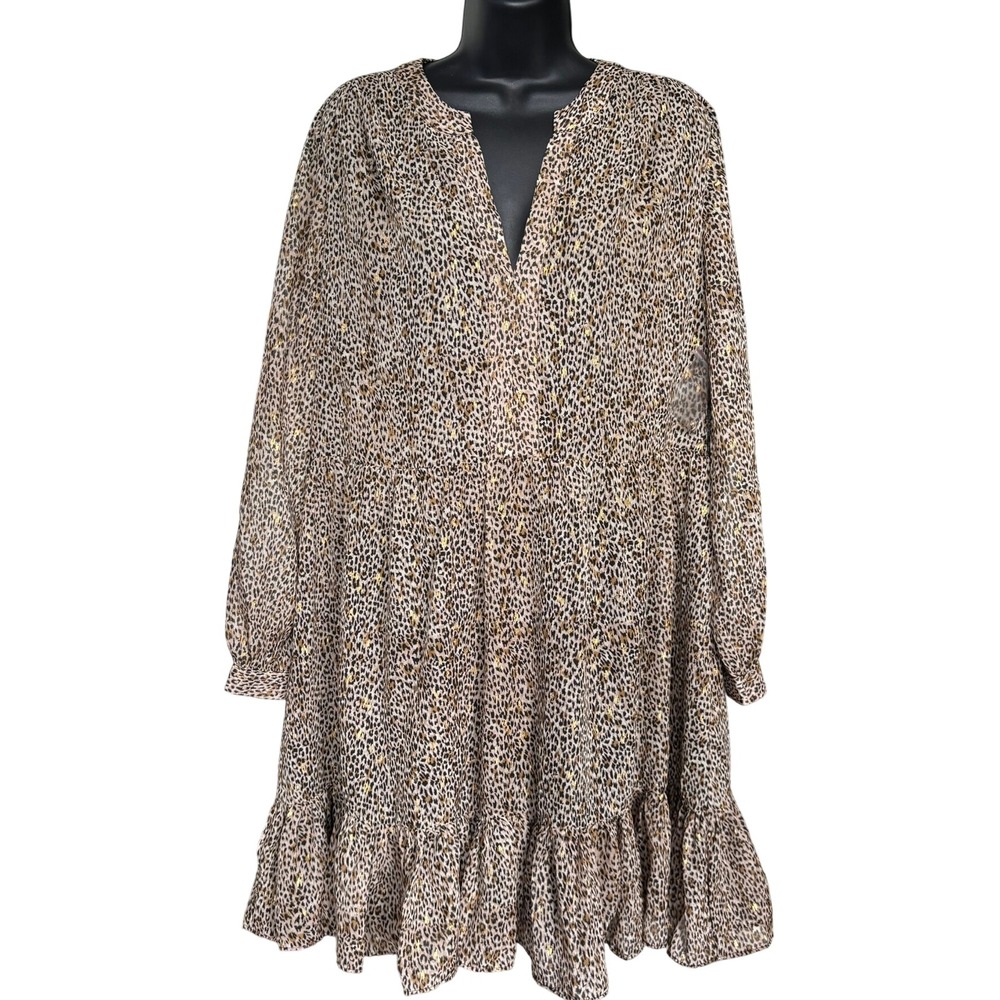 Vince Camuto Off the Grid‎ Leopard Print Mini Dress Sz M Chiffon Maximalism